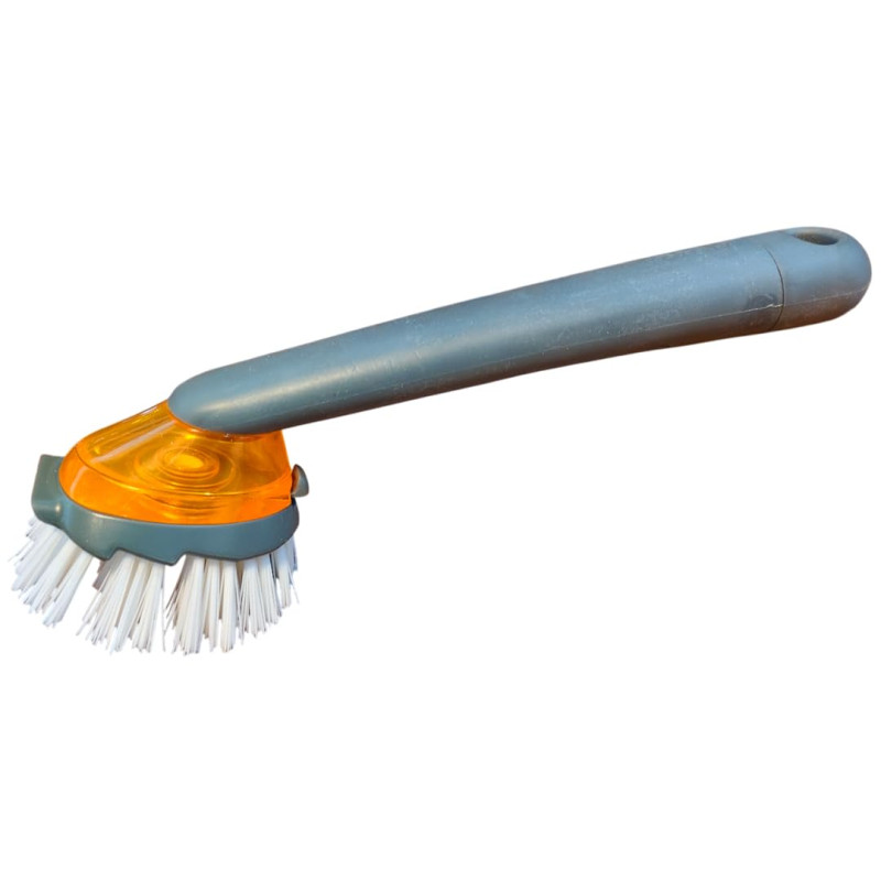 Casabella Smart Scrub Soap Dispensing Dish Brush – Heavy-Duty Kitchen Cleaner with Built-in Scraper and Comfort Grip Handle -HM0267
