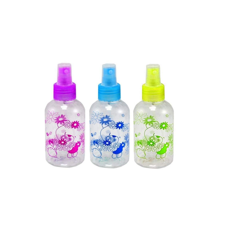BKR 3 Pc Cute Bear Floral Spray Bottles – Refillable 150ml Fine Mist Bottles for Perfume Toner Sanitizer Travel Use – Multicolor Transparent Design - TR0014