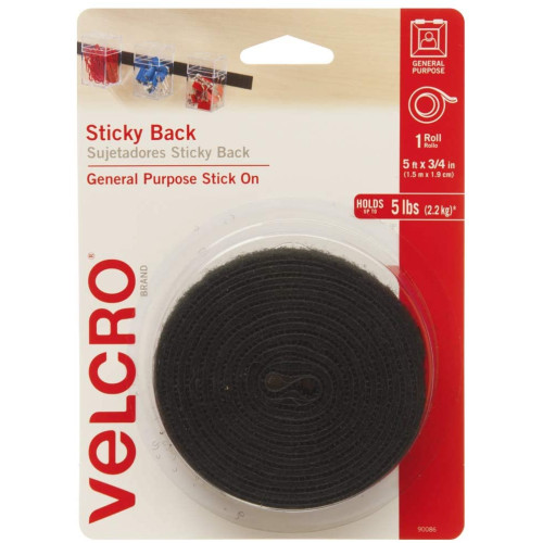 VELCRO® Brand Sticky Back Black Tape Roll 90086 (  5 Ft x 3/4 In, 1 Roll )