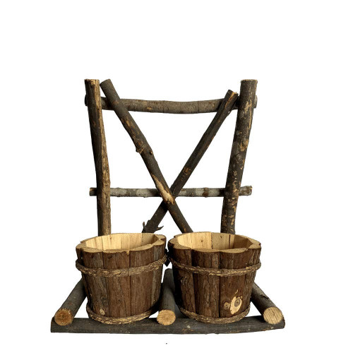 BKR® BKR Wooden Pot Showpiece Stand – Rustic Home Decor and Elegant Garden Gift for Nature Lovers LG0669