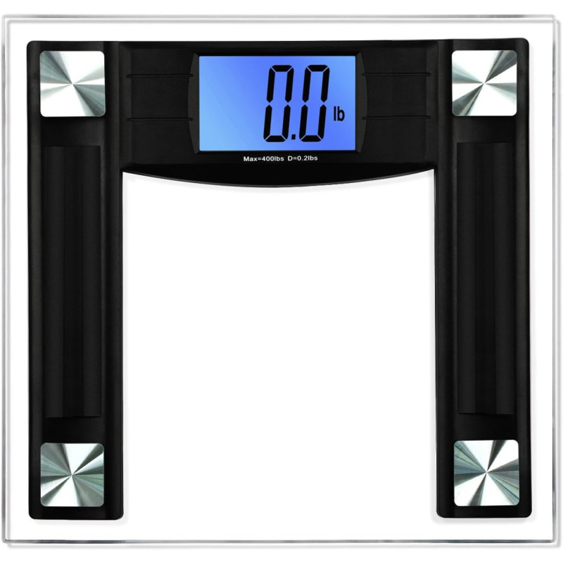 High Accuracy Digital Weigh Scale with 4.3" Large Backlight Display and Step-on Technology, Black- HM0197