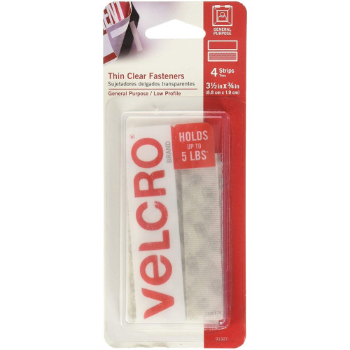 VELCRO® Brand Thin Clear Fasteners  91327 ( 3 1/2in x 3/4in , 4 strips)