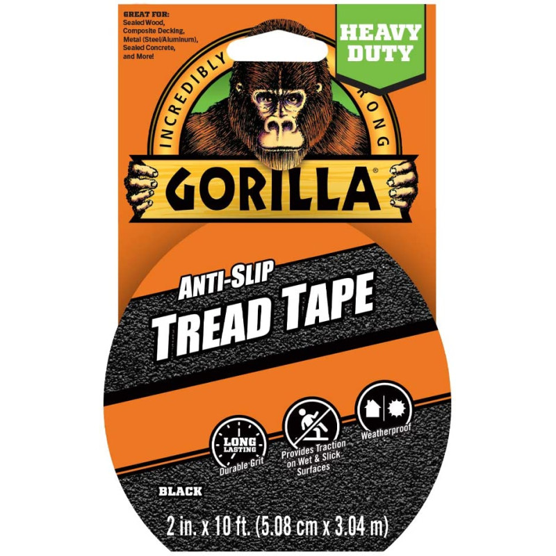 Gorilla Anti-Slip Tread Tape, 2" x 10' Roll, Black, (Pack of 1)