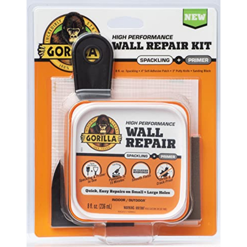 Gorilla Wall Repair Kit Featuring Gorilla Heavy Duty Wall Repair Spackling + Primer