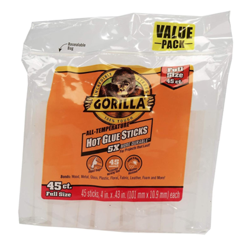 Gorilla 3034518 Hot Glue Sticks, 4 in. Full Size, 45 HM0632
