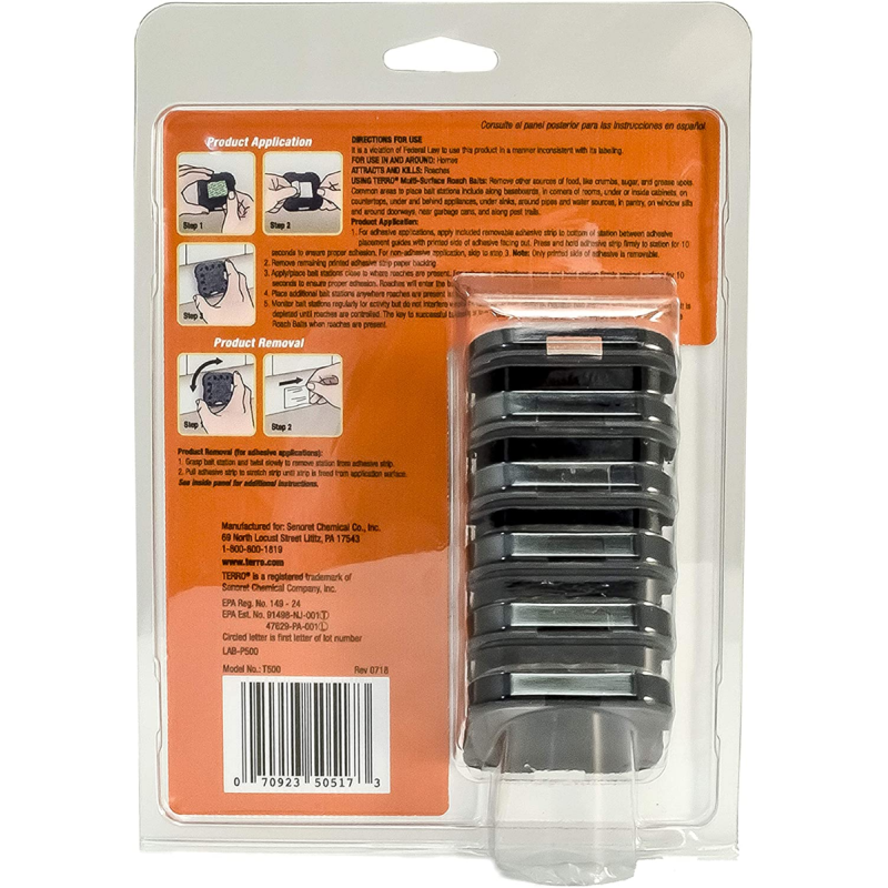 Terro T500 Multi Surf Roach Killer-6 Bait Stations, 1 Pack, Black