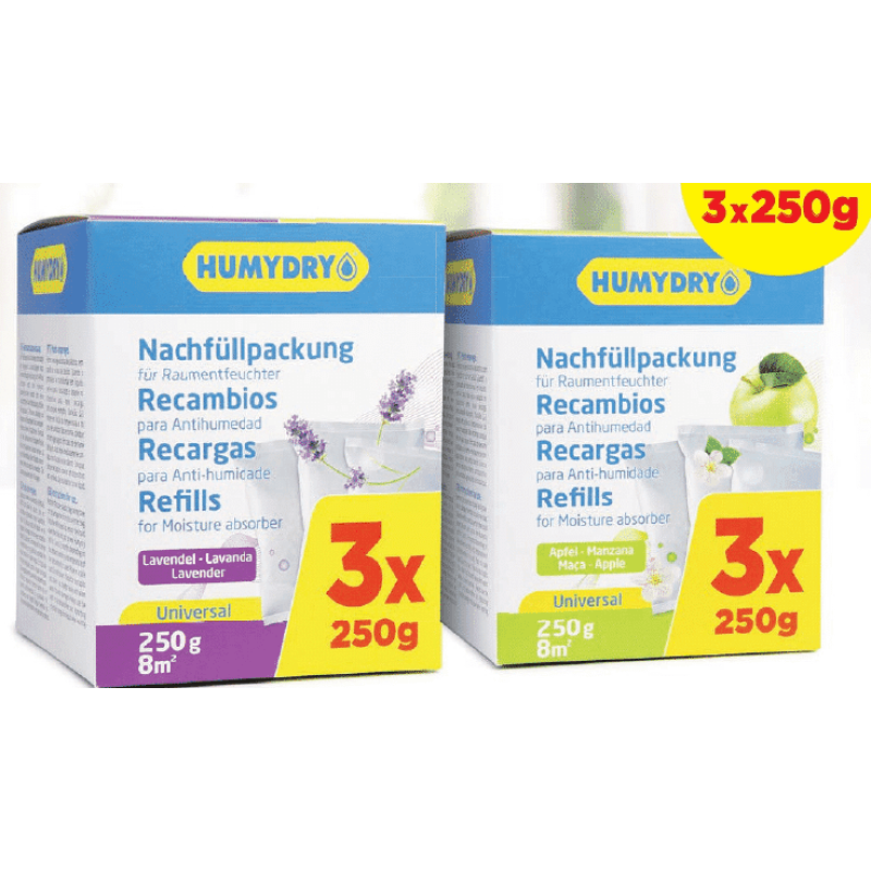 Humydry Dehumidifier Refills 3 X 250 gm Pack Apple Made In Spain HM0598  