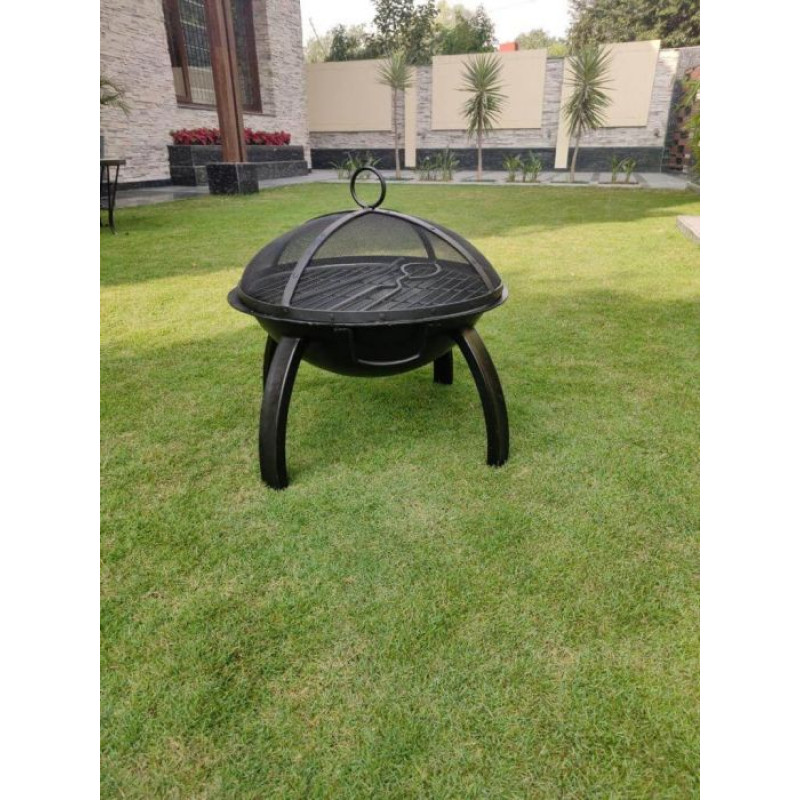 BKR® Premium Quality Round Firepit with Skewers for Barbecuing Outdoor 58 x 58 x 33 cm, 18.5kg weight without Wheel High- Temperature Powder Coated and Rust Free Material with 5years Warranty| HM0634