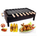 BKR® Terrace Garden Picnic Barbeque (BBQ) with 7 Skewers with Wooden Handle & 1 Metal Grill (Black) | Sand Blasting coating metal finish, Long Lasting & Durable HM0602