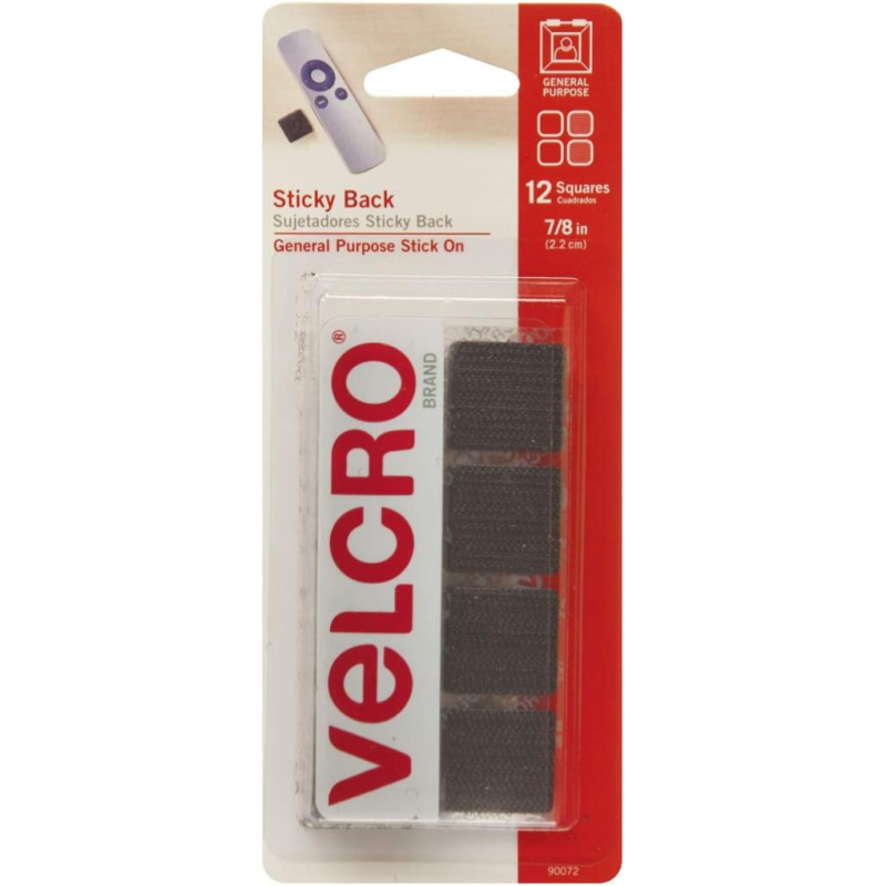 Velcro® Sticky Back Fasteners, Black, 90072  (  7/8in, 12 Squares )  