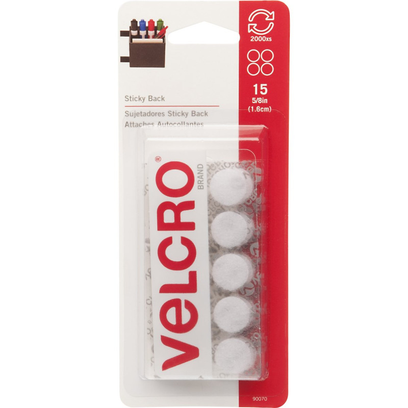 VELCRO® Brand Sticky Back 90070 ( 5/8In Coins, 15 Sets - White )