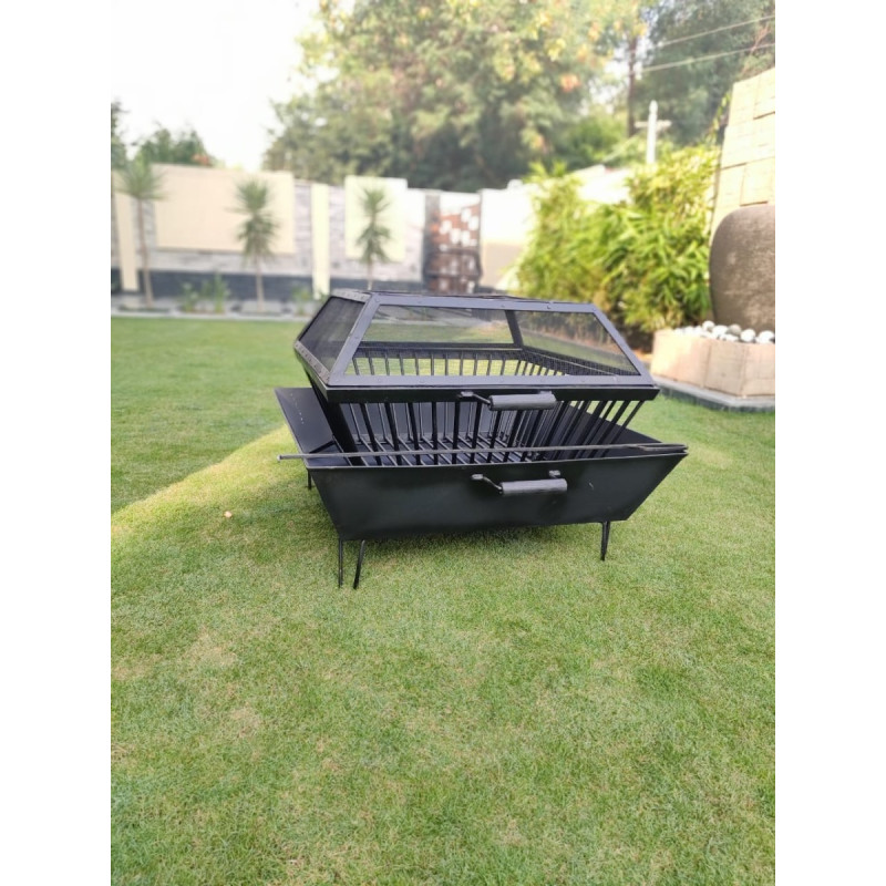 BKR Portable Firepit Square With Skewers For Barbecuing with Stand